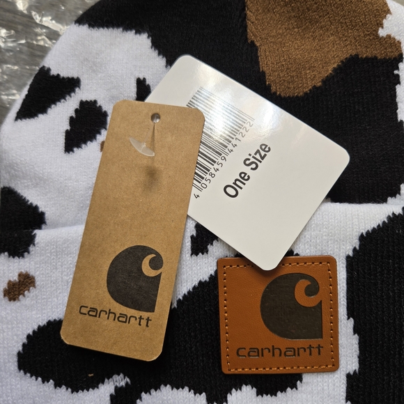 Carhartt Kids Cow-Print Beanie in White, Black & Brown - Picture 2 of 3